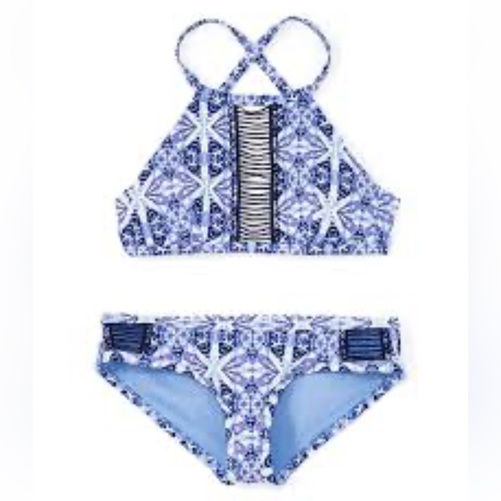 Adore Me Purple and White Patterned Halter Top Bikini